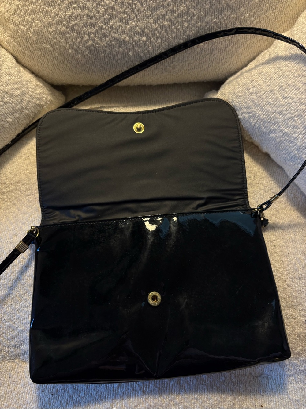 Vintage Classic Black Shiny Leather Shoulder Bag Crossbody Purse with Button Y2K